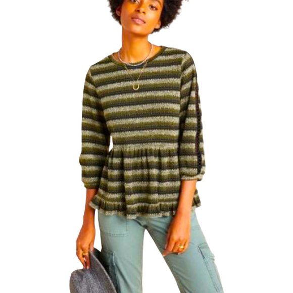 Anthropologie Ro & De Stripe Boho Babydoll Top Peplum Style NWT Size Medium - Picture 2 of 9